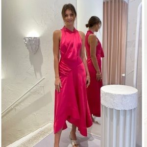 ACLER Palmera Asymmetric Satin Cocktail Gown In Pink
